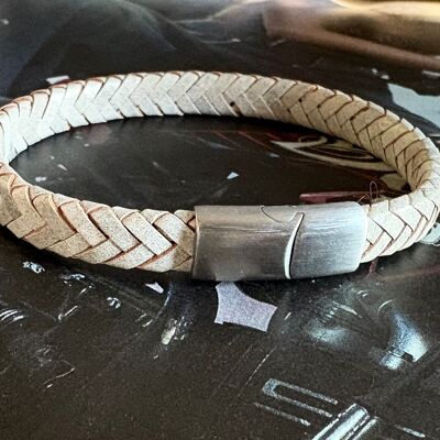 Bracelet homme cuir tressé taupe 8mm