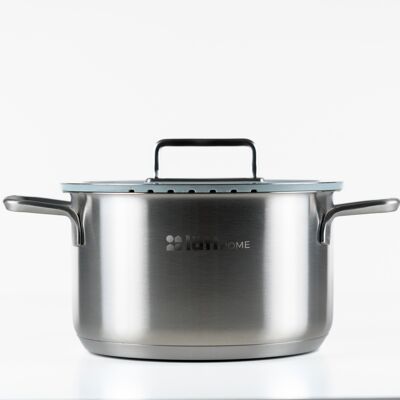 CASSEROLE EN ACIER INOXYDABLE AVEC COUVERCLE EN VERRE - VITA