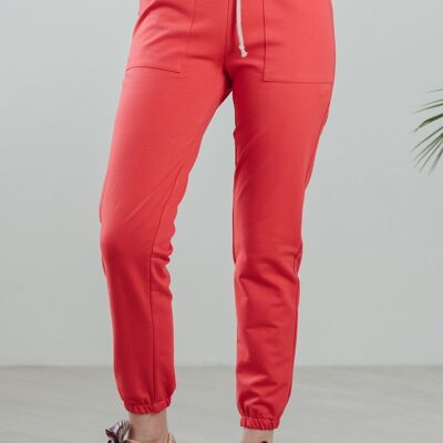 AZURI Pantalones casuales de cintura alta de color coral para jogging Femme