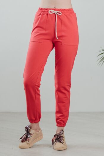 AZURI Pantalon taille haute décontracté couleur corail Jogging Femme 1