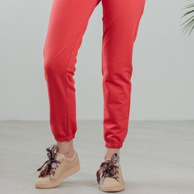 AZURI Pantalone casual a vita alta color corallo Jogging Femme