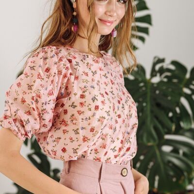 AZURI blouse with pink floral print