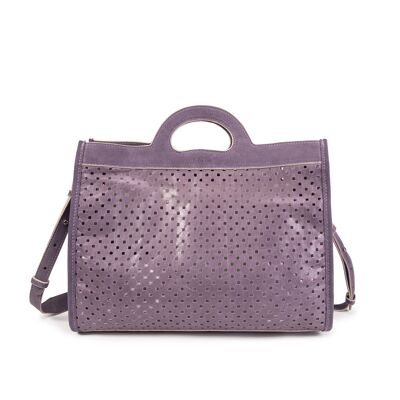 Borsa a mano in pelle traforata lilla Gae
