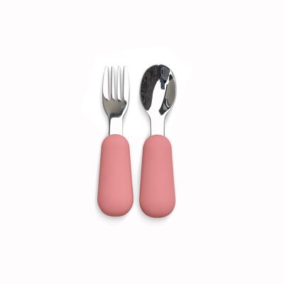 Posate in acciaio inox con punta in silicone Rosa