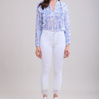 Jean blanc ourlet dentelle - Curly