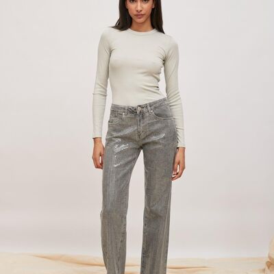 Jeans con pannelli lucidi - Pietra