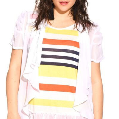 Conjunto de túnica a rayas y chaleco blanco de talla grande (A391)