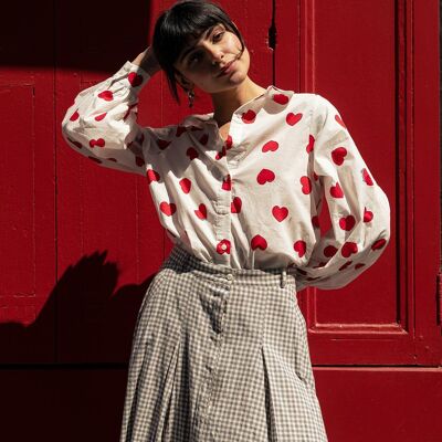 Blusa ELECTRA Blanca con Corazones Rojos