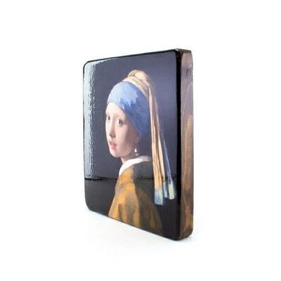 Reproduction sur bois écologique, 23x19cm, Fille à la perle, Vermeer,