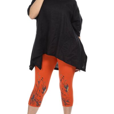 Leggings corti arancioni taglie forti con fantasia colorata (B115)