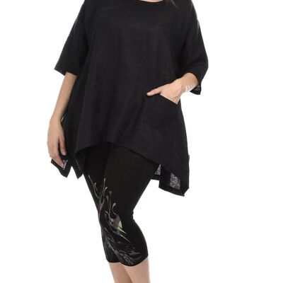 Legging noir grande taille court avec motif coloré (B115)