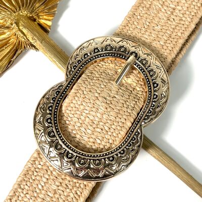 CEINTURE ÉLASTIQUE TISSÉE À DOUBLE BOUCLES DORÉES À ORNÉE FANNY