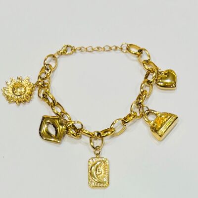 Bracelet acier inox maillons breloques sac a main tournesol