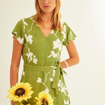 Green Silhouette Cross Neck Dress