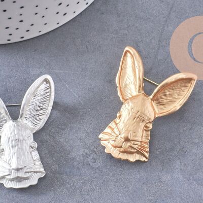 Gold or silver enamel origami rabbit pin brooch 54mm, x1 (G10352)