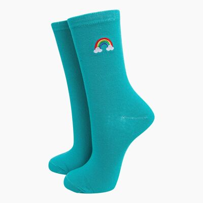 Calzini ricamati da donna - Turchese, Arcobaleno