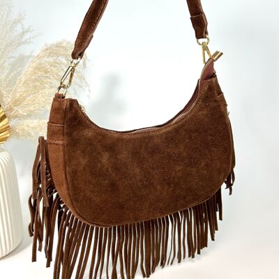 BORSA EMMA IN PELLE SCAMOSCIATA ITALIANA CON FRANGE, ULTRA CHIC E ACCOGLIENTE