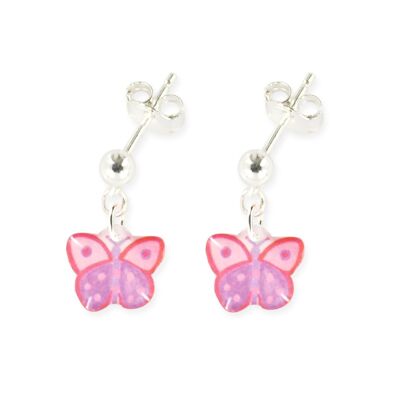 Joyería para niñas - Pendientes colgantes de mariposa de plata 925