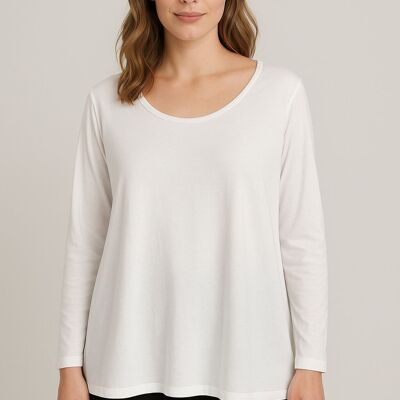HAUT EN JERSEY STRETCH PUR COTON BIOLOGIQUE AVEC COL ROND ET MANCHES LONGUES. VÊTEMENTS DE BASE. PARFAIT AUSSI COMME SOUS-VÊTEMENT.