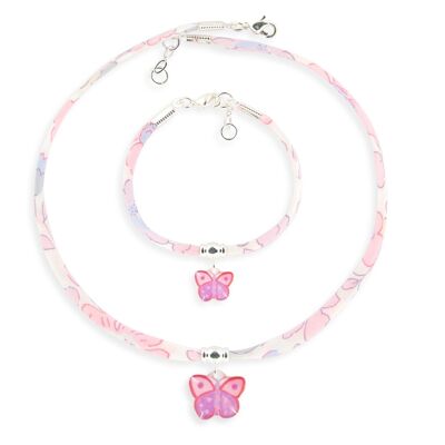Kinderschmuck für Mädchen – Set aus Liberty-Armband und Schmetterlings-Halskette