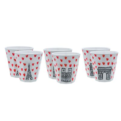 SET DE 6 GOBELETS PARIS "PICTO - COEURS"