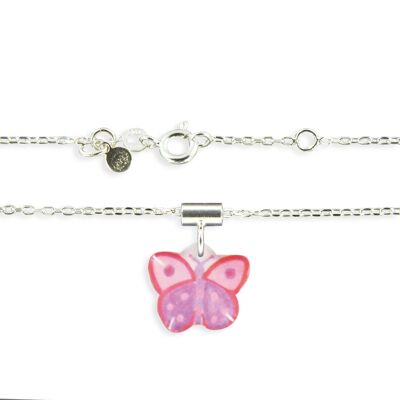 Children's Girls Jewelry - 925 silver butterfly pendant and chain necklace