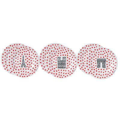 SET DE 6 ASSIETTES PARIS "PICTO - COEURS"