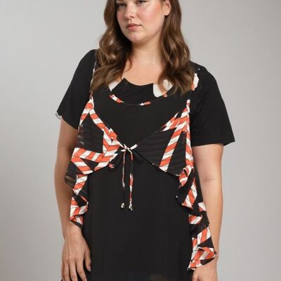Conjunto de top estampado naranja y camiseta de talla grande (A675)