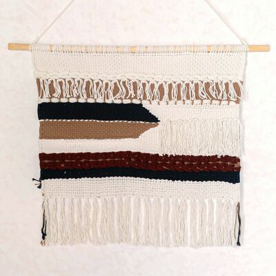 Gran colgante de pared de macramé de algodón – Decoración de pared bohemia trenzada – Colgante de pared moderno de material natural – Decoración de pared tejida a mano 120x95 cm UDARA