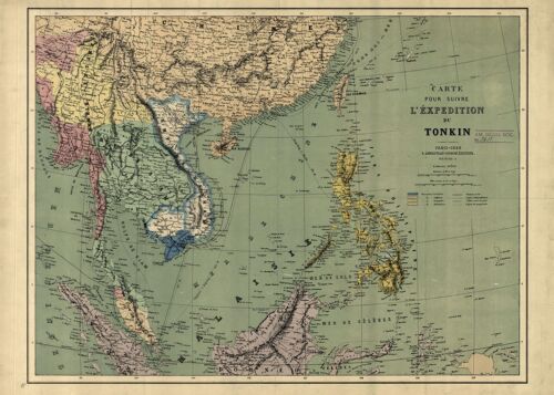 Poster Historische Kaart Zuid-Oost Azië - Tonkinbaai