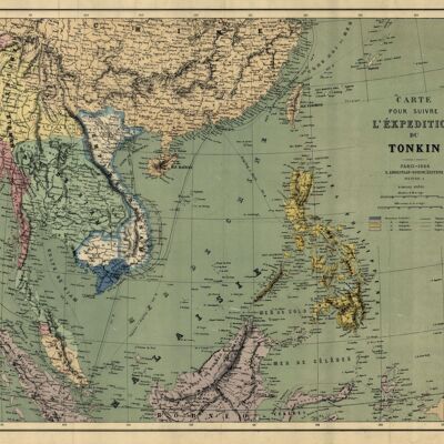 Póster Mapa histórico del sudeste asiático - Tonkin Bay