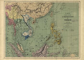 Affiche Carte Historique Asie du Sud-Est - Baie du Tonkin 1