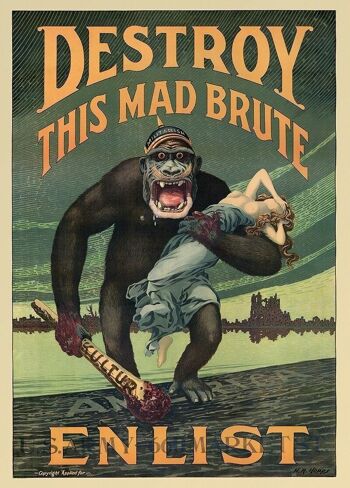 Affiche de propagande de la Première Guerre mondiale - Détruisez cette brute folle 1