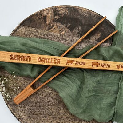 Series Griller | Cherry wood grill tongs with custom engraving