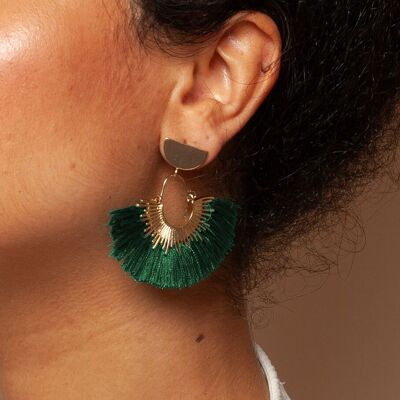 Boucles d'oreilles pendantes Art déco en laiton et pompons soyeux Celeste Green
