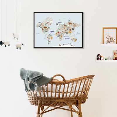 Poster World Map Animals - Educational
