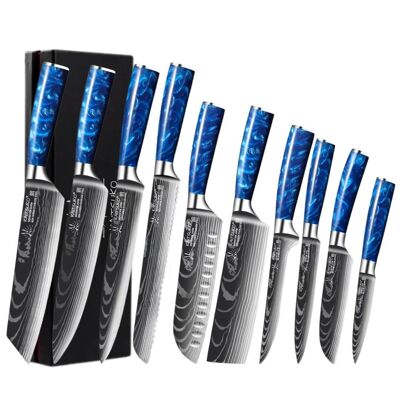 Set of 10 Japanese knives - Chef Tanaka - Ocean Blue