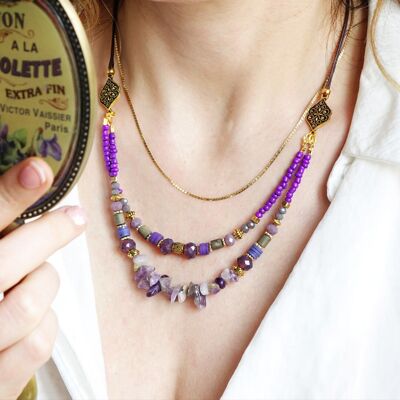 Collier bohème en perles d'améthyste