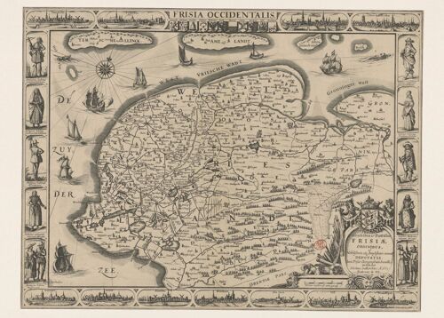 Poster Historische Kaart Friesland - Plattegrond 1665