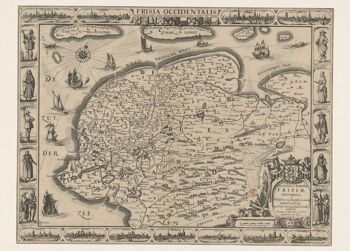 Affiche Carte Historique Frise - Carte 1665 1