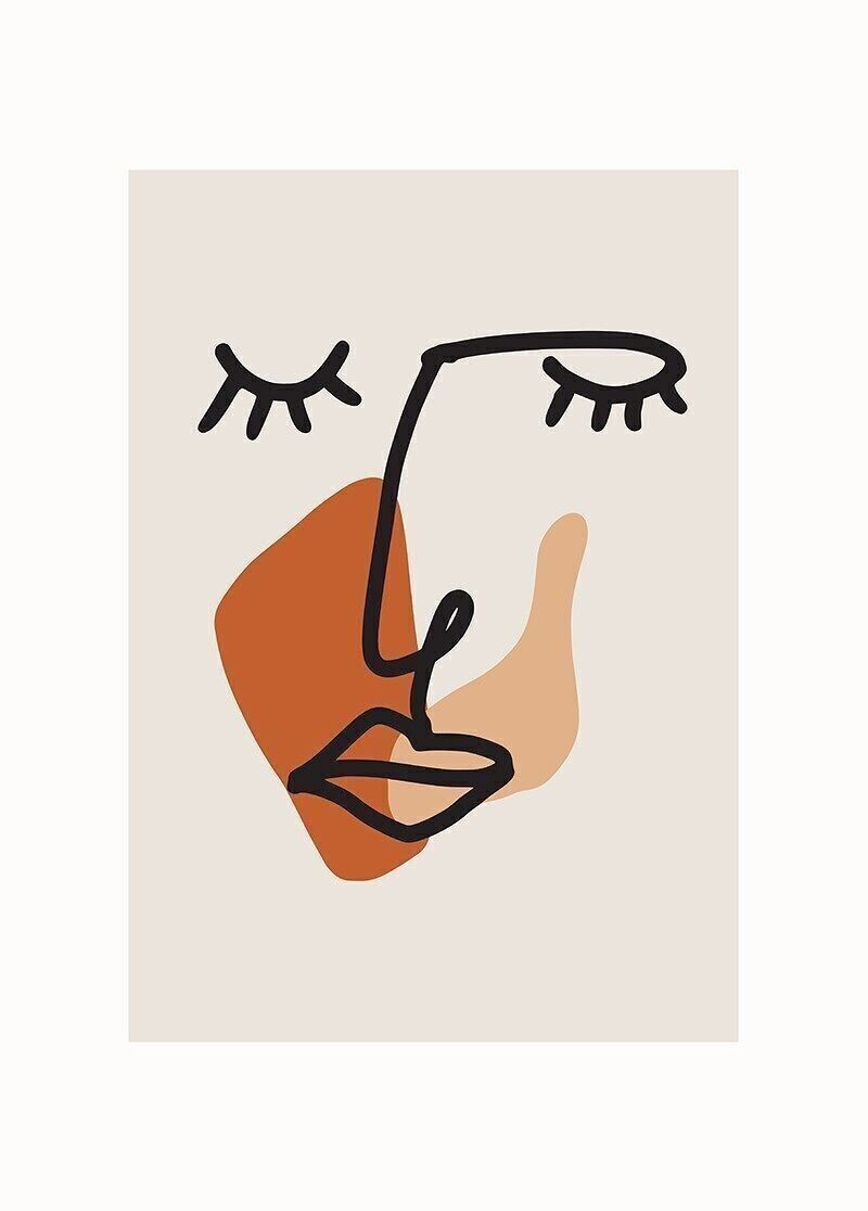 Affiche Abstraite Fine Ligne Femme Aux Yeux Fermés