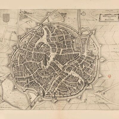 Póster Mapa histórico Mechelen - Mapa de la ciudad de 1728