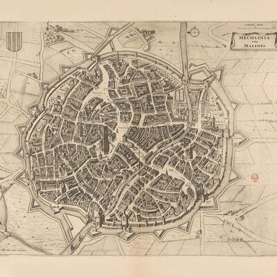 Poster Historische Kaart Mechelen - Stadsplattegrond 1728