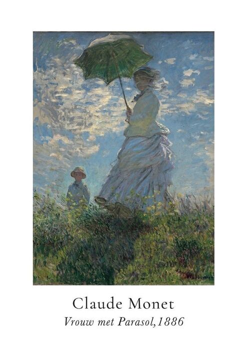 Poster Claude Monet - Vrouw met Parasol in Passe-partout