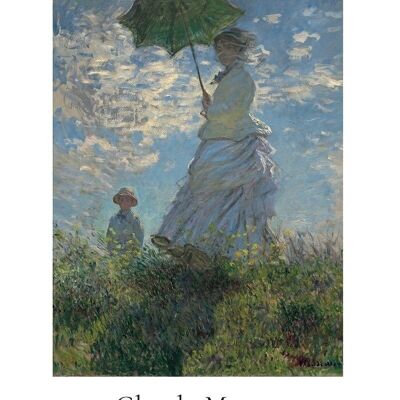 Poster Claude Monet - Frau mit Sonnenschirm im Passepartout