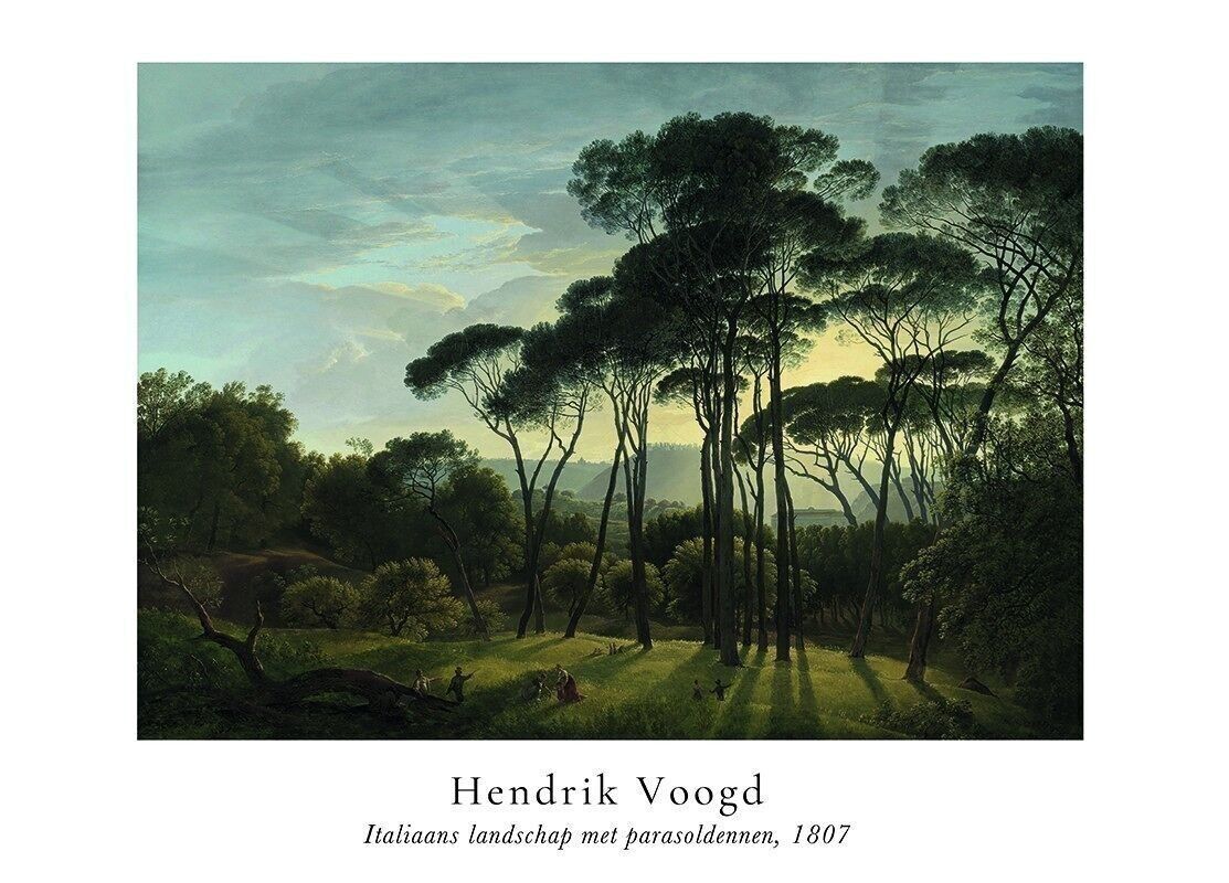Poster Hendrik Voogd - Italienische Landschaft mit Schirmkiefern im Passepartout