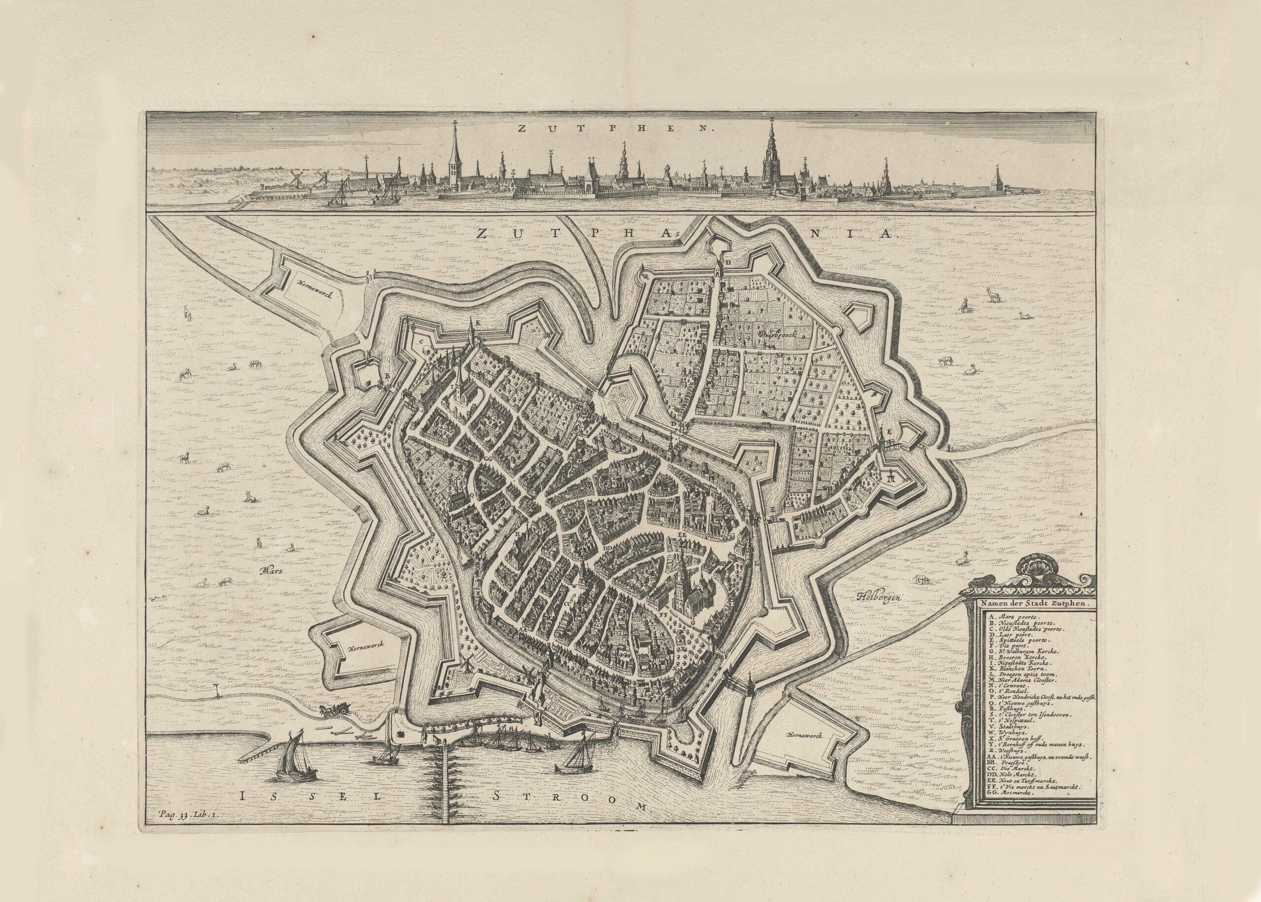Póster Mapa histórico Zutphen - Mapa de la ciudad 1639
