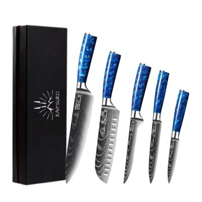 Set of 5 Japanese knives - Chef Tanaka - Ocean Blue