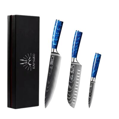 Set of 3 Japanese knives - Chef Tanaka - Ocean Blue