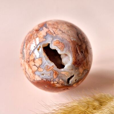 Sfera di agata a petalo di drusa di cristallo, 60 mm – Opera d'arte unica di Madre Terra